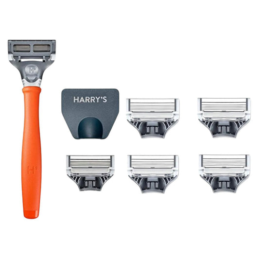 Harry’s Razor Set – Orange Edition with 4 Refills | Premium 5-Blade Shaving Kit