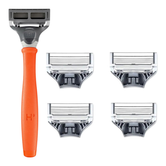 Harry’s Men’s Razor Orange  with 4 Refills – Premium 5-Blade Shaving Kit