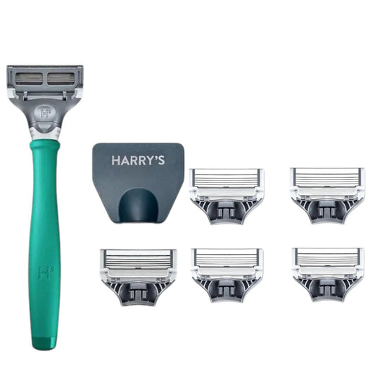 Harry’s Men’s Razor Set – Green with 4 Refills – Premium 5-Blade Shaving Kit New