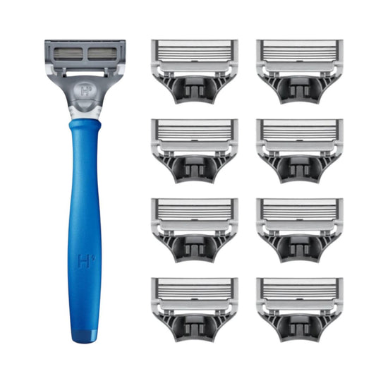 Harry’s Blue Men’s Shaving Kit with 8 Blade Refills | Premium 5-Blade Razor