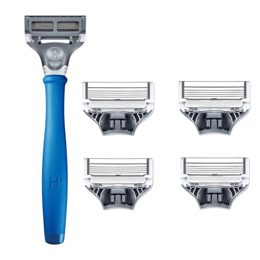 Harry’s Men’s Razor Kit Blue – 5 Blade German Shaver + 4 Refills – Smooth & Comfortable Shave