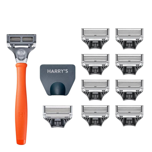 Harry’s Men’s Razor Kit – Orange Handle with 8 Blade Refills | Precision 5-Blade Shaving Set