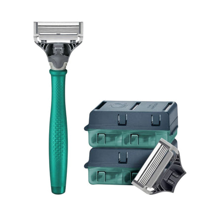 Harry’s Green Men’s Shaving Kit with 8 Blade Refills | Premium 5-Blade Razor Set