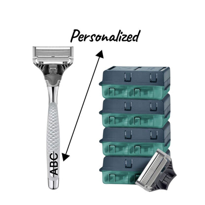 Personalized Harry’s Silver Razor with Custom Engraving | Men’s 5-Blade Razor + 16 Count