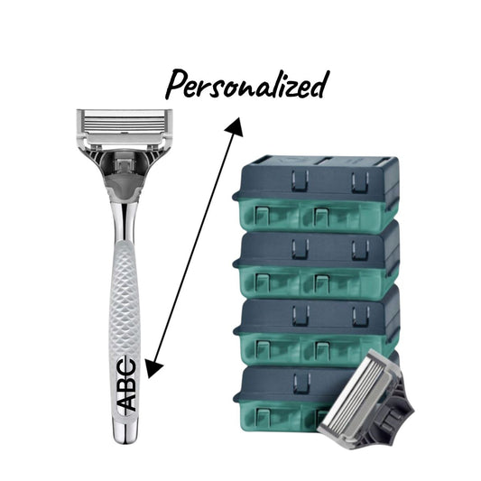 Personalized Harry’s Silver Razor with Custom Engraving | Men’s 5-Blade Razor + 16 Count