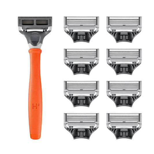 Harry’s Orange Men’s Razor Kit with 8 Blade Refills | Smooth 5-Blade Shaving Set