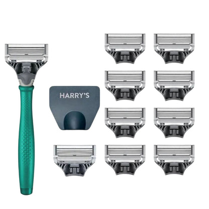 Harry’s green razor handle with 8 genuine 5-blade refill cartridges