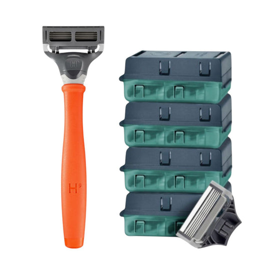 Harry’s Orange Men’s Razor Kit with 16 Blade Refills | Long-Lasting 5-Blade Shaving System