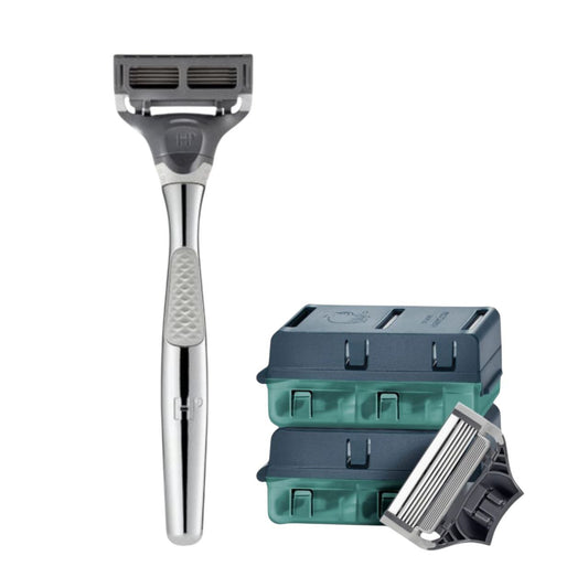 Harry’s Silver Men’s Shaving Kit with 8 Blade Refills | Smooth 5-Blade Razor Set