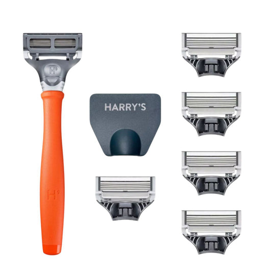 Harry’s Razor Set – Orange Edition with 4 Refills | Premium 5-Blade Shaving Kit