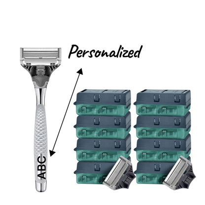 Personalized Harry’s Silver Razor Mega Set | Custom Engraved Handle + 32 Blade Refills