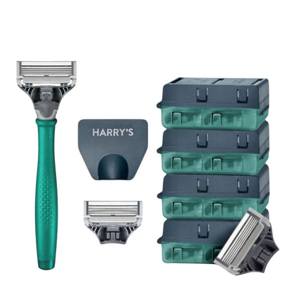 Harry’s Green Rasier-Set mit 16 Nachfüllklingen | Premium-Rasier-Set für Herren