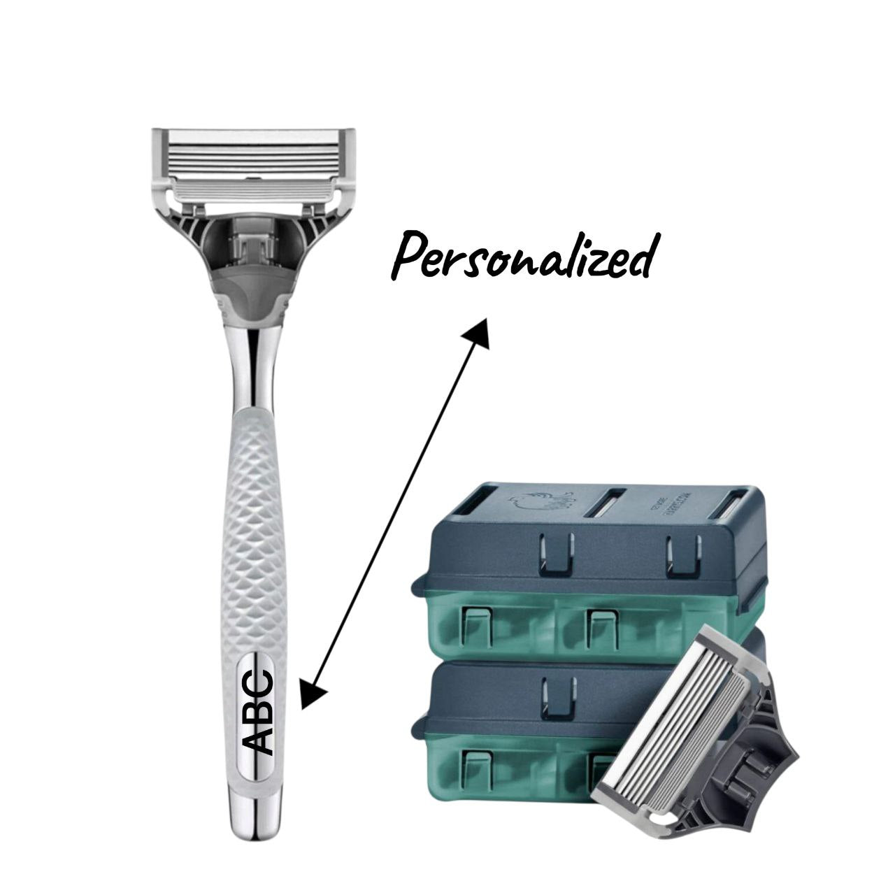 Personalized Harry’s Silver Men’s Razor Kit with Custom Engraving | 5-Blade Razor + 8 Refills