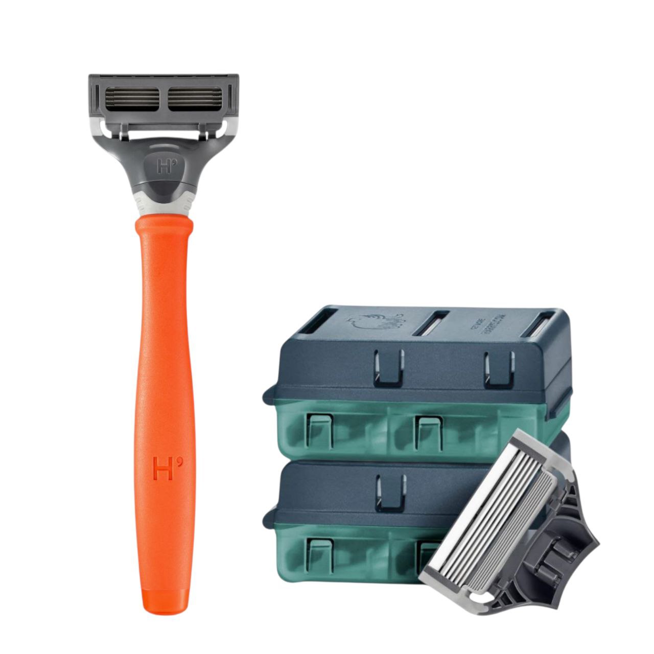 Harry's Orange Razor Kit | 5-Blade Razor + 8 Blade Refills