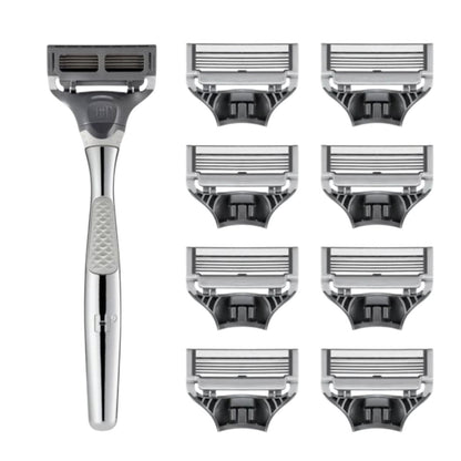 Personalized Harry’s Silver Men’s Razor Kit with Custom Engraving | 5-Blade Razor + 8 Refills