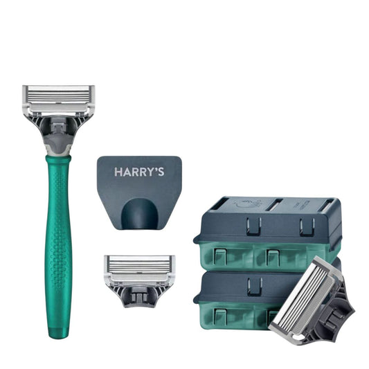 Harry’s Men’s Shaving Kit – Green Handle with 8 Blade Refills | Smooth 5-Blade Razor